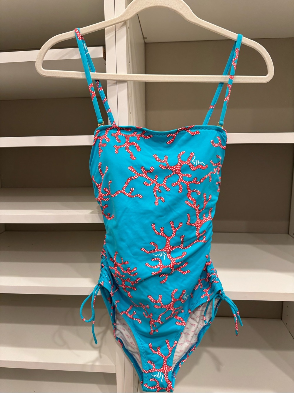 Lilly Pulitzer Blue & Red Coral Swimsuit, Swimsuit, Size Small